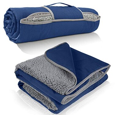 Tirrinia 66X 90 Waterproof Outdoor Blanket with Sherpa Lining Windproof Triple Layers Warm Comfy Foldable for Camping Stadium Sports Picnic Grass Concerts Pet Extra Large Size