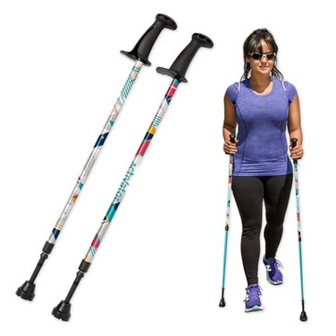 Urban Poling ACTIVATOR MODA with Snow Trekking Baskets Silver with Blue Green Yellow 1 Pair For Users 426 Lightweight Aluminum Nordic Walking Sticks Collapsible Adjustable Hiking