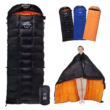 OMVMO Rectangular Down Sleeping Bag for Adults Camping Backpacking 0F