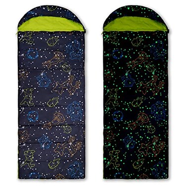 AceCamp GlowinTheDark Sleeping Bag Youth Size Temp Rating 30F1C Portable WaterResistant for Camping Hiking and Slumber Parties