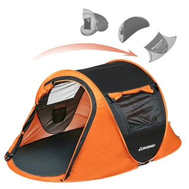 EchoSmile Instant Pop Up Camping Tent 2 Person Easy Setup Tent Water Resistant Dome Portable with Carry BagBlack Orange