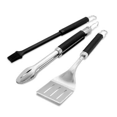 Weber Precision 3Piece Grilling Tool Set Stainless Steel Tongs Spatula Silicone Basting Brush with NonSlip Handles and HandsFree Locking Grill Accessory Kit