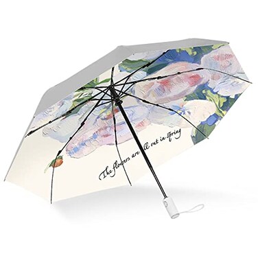 Cuby UV Sun Umbrella Compact Folding Travel Umbrella Auto Open and Close for Windproof Rainproof 999 UV Protection Parasol with Silver AntiUV Coating Silver Rose