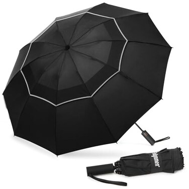 Fulynmen 42465462 Inch Large Golf Umbrellas for Rain Compact Travel Inverted Windproof Double Canopy 10 Ribs Automatic OpenClose Black 62 Inches