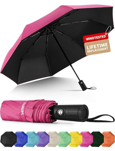 Seniny Windproof Travel Umbrella Automatic Umbrellas for Rain Portable Compact Umbrellas for Backpack Strong UV for Protection Folding Small Sun Umbrella for Car Walking Pink