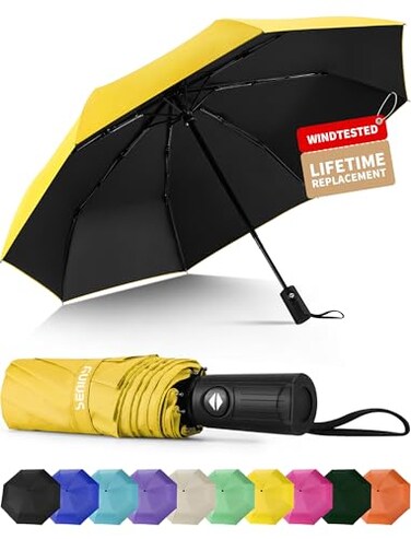 Seniny Windproof Travel Umbrella Automatic Umbrellas for Rain Portable Compact Umbrellas for Backpack Strong UV for Protection Folding Small Sun Umbrella for Car Walking Yellow