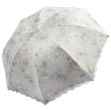 ShaqMars lace parasol umbrella Folding Antiuv Sunshade Vintage Embroidered Sun Protection Blue