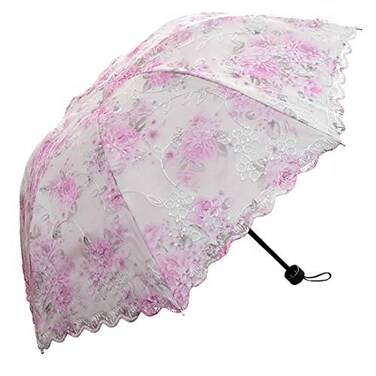 ShaqMars lace parasol umbrella Folding Antiuv Sunshade Vintage Embroidered Sun Protection Purple