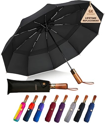SIEPASA 495462 Inch Windproof Golf Umbrella Automatic OpenClose Real Wood Handle Large Folding Travel Umbrella for Wind Rain Sun ProtectionBlack49