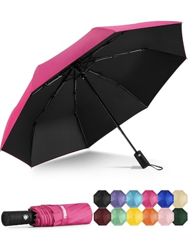Yoobure Windproof Travel Umbrella Automatic Umbrellas for Rain Compact Folding Umbrella with UV Protection Lightweight Portable Design for BackpackWalkingCar Sun Storm Ready