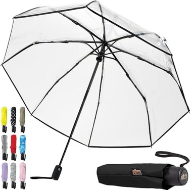 GORILLA GRIP Compact Travel Size Umbrella for Rain Sleek Design Fits Backpack Purse and Carry On Lightweight Under 1lb One Click Open and Close Wind Resistant Durable Waterproof Quick Dry Clear