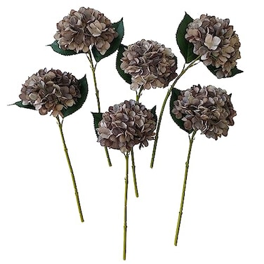 ARTIFIPLANT Brown Hydrangea Artificial Flowers6 Pcs Faux Hydrangea FlowersArtificial Hydrangeas Flowers with StemsFake HydrangeasSilk Hydrangeas Flowers with Stems for Home Decor 6 Coffee