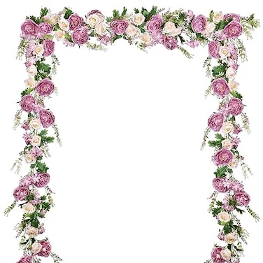 DearHouse 2Pack Artificial Peony Flower Garland 6ftStrand Silk Peony Garland with Pink Flowers for Wedding Party Table DecorationDeep Ruby