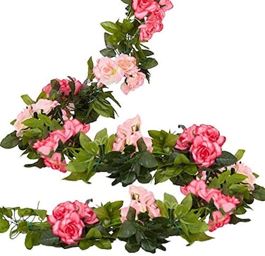 JARELING 4 Pack288 Ft Artificial Silk Rose Flower Vines Fake Garland for Backdrop Hanging Garlands Decoration Wedding Arch RoomRose Red