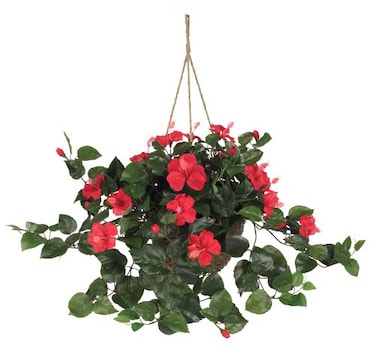 Nearly Natural Hibiscus Hanging Basket