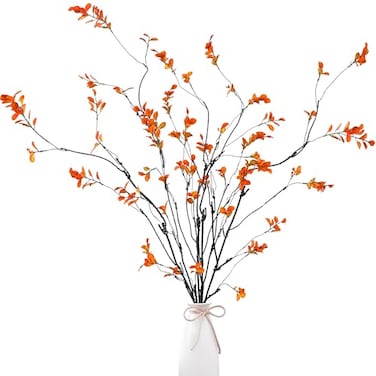 Sggvecsy 472 4Pcs Fall Artificial Ficus Branches Artificial Fall Stems Faux Ficus Twig Plants Fake Leaf Fall Eucalyptus Branches for Thanksgiving Autumn Home Office Wedding Vase Filler Decoration