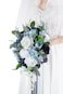 Yelinart 10 Inch Dusty Blue Wedding Bouquets for Bride Artificial Roses Flower Cascading Cascade Bridal Bouquet for Rustic Boho Fall Vintage Wedding Ceremony Party and Anniversary