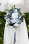 Yelinart 10 Inch Dusty Blue Wedding Bouquets for Bride Artificial Roses Flower Cascading Cascade Bridal Bouquet for Rustic Boho Fall Vintage Wedding Ceremony Party and Anniversary