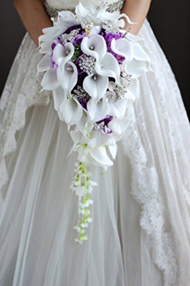 IFFO New Bridal Bouquet Wedding Flowers Calla Lilies Artificial Flowers Waterfalls Water Drop Style Collection Decorations Purple