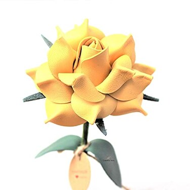 Camellia Bees Leather Rose Gift for herhim on Valentines Day Mothers Day Third Years Wedding Anniversary Yellow