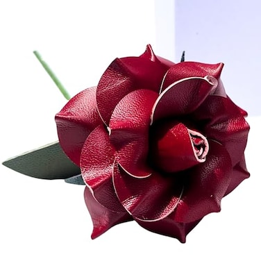 Camellia Bees Leather Rose Gift for Her Him Handmade Genuine Leather Flower for 3rd Anniversary Third Year Wedding Valentines Day Mothers Day Forever Rose Gift for Wife Girlfriend Burgundy