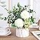 LADADA Artificial Flower Hydrangea and Small CeramicVase Fake Plant Eucalyptus Leaf Berry Flower Arrangement for Home Decoration White