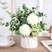 LADADA Artificial Flower Hydrangea and Small CeramicVase Fake Plant Eucalyptus Leaf Berry Flower Arrangement for Home Decoration White