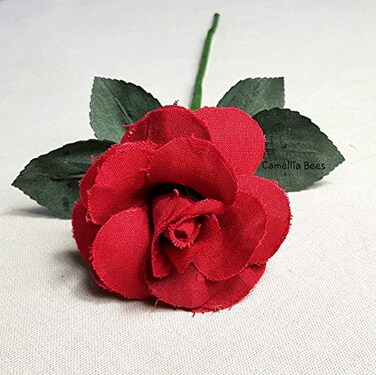 Camellia Bees Cotton Linen Rose Handmade Rose for Wedding Anniversary Valentines Day Mothers Day Red