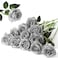 Hawesome 12PCS Artificial Silk Flowers Realistic Roses Bouquet Long Stem for Home Wedding Decoration Party Silver 12Pcs Flowers