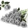 Hawesome 12PCS Artificial Silk Flowers Realistic Roses Bouquet Long Stem for Home Wedding Decoration Party Silver 12Pcs Flowers