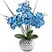 Briful Orchids Artificial Flowers 20 Blue Faux Orchid Flowers with Silver Vase Fake Phalaenopsis Silk Flowers for Home Coffee Table Bathroom Office Kitchen Decor