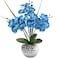 Briful Orchids Artificial Flowers 20 Blue Faux Orchid Flowers with Silver Vase Fake Phalaenopsis Silk Flowers for Home Coffee Table Bathroom Office Kitchen Decor