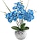 Briful Orchids Artificial Flowers 20 Blue Faux Orchid Flowers with Silver Vase Fake Phalaenopsis Silk Flowers for Home Coffee Table Bathroom Office Kitchen Decor