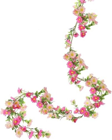 HO2NLE 65ft Silk Flower Garland Pink Wildflower Artificial Daisy Vine with 88 Blooms Realistic Summer Floral Hanging Vines for Wedding Arch Baby Shower Party Backdrop and Home Wall Decor