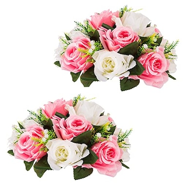 Inweder Flower Centerpieces for Wedding Tables Wedding Table Decorations Pink White Flower Balls Centerpieces for Engagement Cerebration Party Center Pieces 2 Packs