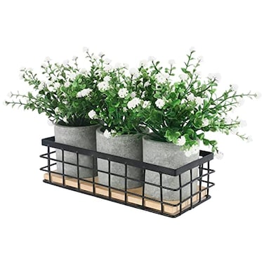 Yahallow 3 Potted Artificial Plants Flowers for Home Decor Indoor Centerpiece Table Decorations for Dining Room and Coffee Table White