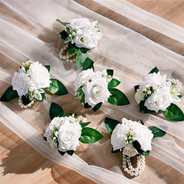 Meldel Ivory White Wrist Corsages 6Pcs Faux Rose for Wedding Prom