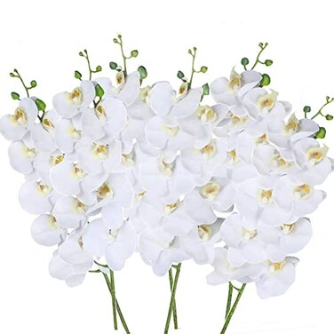 OUKEYI 27 Artificial Phalaenopsis Flowers 6 Pcs White Perhaps Faint Yellow Artificial Orchid Flowers Stem Plants for Home Dcor