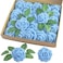 homEdge Artificial Rose 25pcs Foam Artificial Flowers with Stem for Home Decorations Wedding Bouquets Party Certerpieces AnniversariesAqua Blue