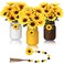 Karenhi 13 Pcs Spring Summer Mason Jar Table Decor Sunflower Centerpieces for Spring Tiered Tray Table Office Home Kitchen Indoor DecorBright Sunflower