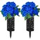 Cindeer 50 Artificial Cemetery Flowers with 2 Cemetery Vase Blue Rose Floral Grave Decorations 2 Set Headstones Black Plastic Holder with Drainage Hole Long Spikes Human Grave Markers for Outdoor Memo