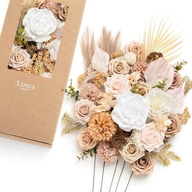 Ling's moment Lings moment Fake Flowers Box Faux Artificial Greenery Stems Foam Roses Dahlia Silk Hydrangea Peony Fabic Flower for Centerpieces Bouquet Wedding Vase Decorations Boho Nude Deluxe Combo
