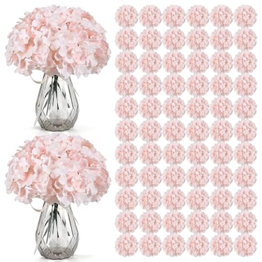 Auihiay 104 pcs Hydrangea Artificial Flowers Pink Silk Hydrangea Heads with Stems Hydrangea Flowers for Wedding Centerpiece Baby Shower Home Garden Party Decor Pink