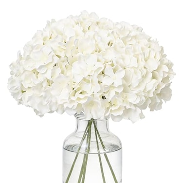 FLORRALIA Fake White Hydrangea Artificial Flowers Faux Silk Hydrangeas Flowers Heads with Stems Real Touch for Home Wedding Party Table Decor WhitePack of 10