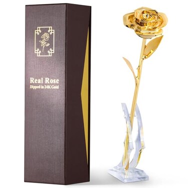 ECO SPACE Gold Dipped Rose 24K Handcrafted Preserved Real Rose Gold