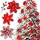 Floweroyal 30pcs Poinsettia Artificial Christmas Flowers Decorations with Clips and Berry Stems Glitter Ornaments for Christmas Tree Wreath Fireplace Stairs Decor Red3 Styles