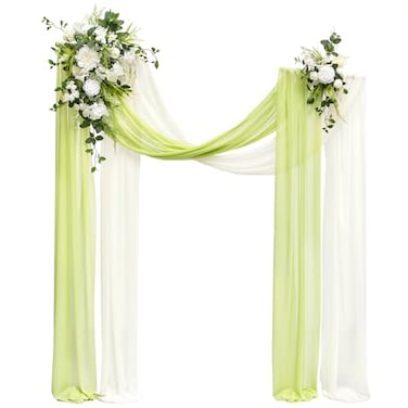 Ling's moment Lings moment Wedding Arch Flowers Kit Pack of 4 2pcs Hanging Artificial Flower Arrangements 2pcs Chiffon Drapes Spring Ceremony Reception Fake Rose Arbor Backdrop Floral Outdoor Decor Wh