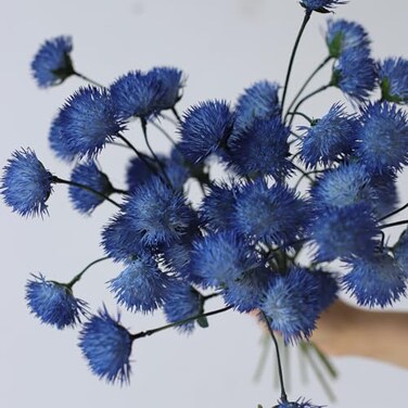 AtHomeYuyue 5pcs Artificial Dandelion Flowers 185 Blue Fake Echinops Green Plants for Vase Bouquets Home Office Wedding Decor