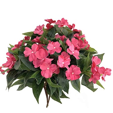 Lopkey Artificial Impatiens Bouquet Flower Patio Lawn Garden Wedding Photo Decor 2PcsPink