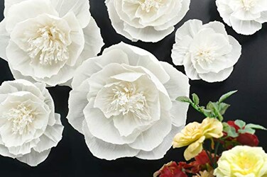 Letjolt White Paper Flowers Decorations for Wall Set 6